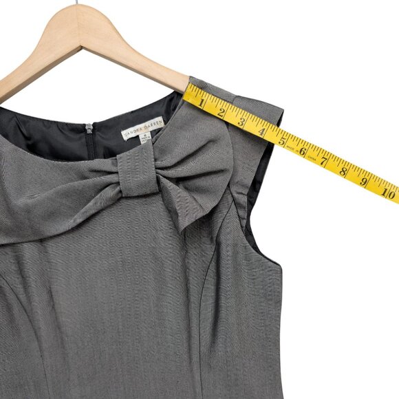 Sandra Darren Sheath Dress Pewter Grey Cap Sleeve Bow Detail Lined Size 8 - Picture 10 of 11